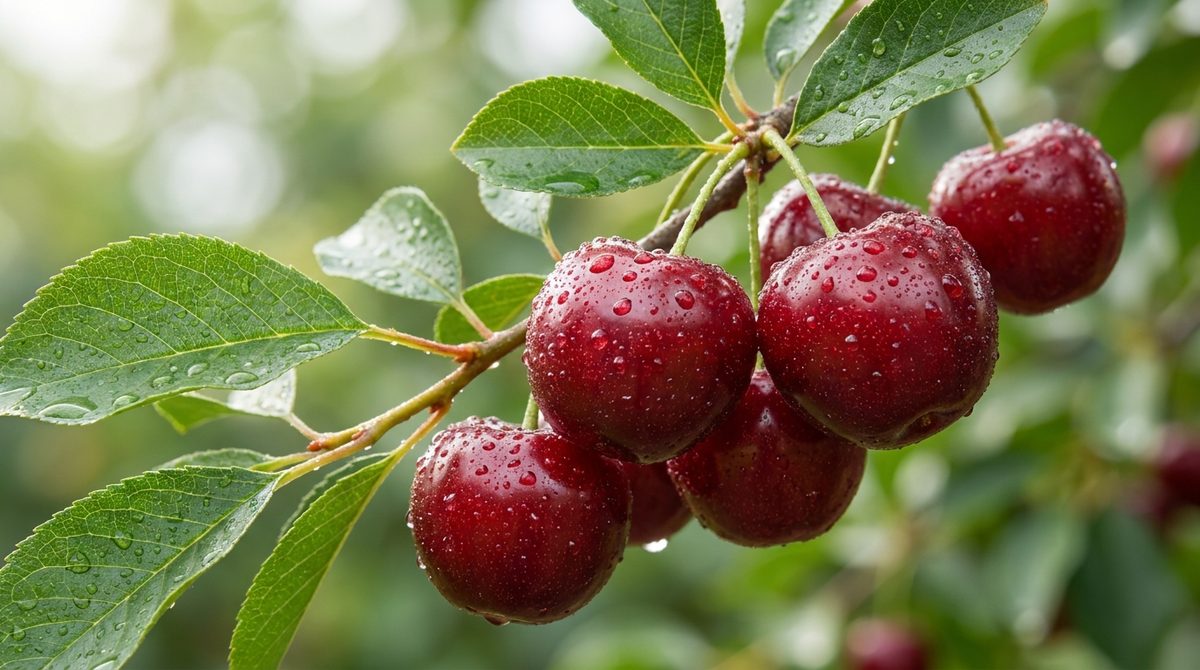 Deep-red acerola fruit, macro photo