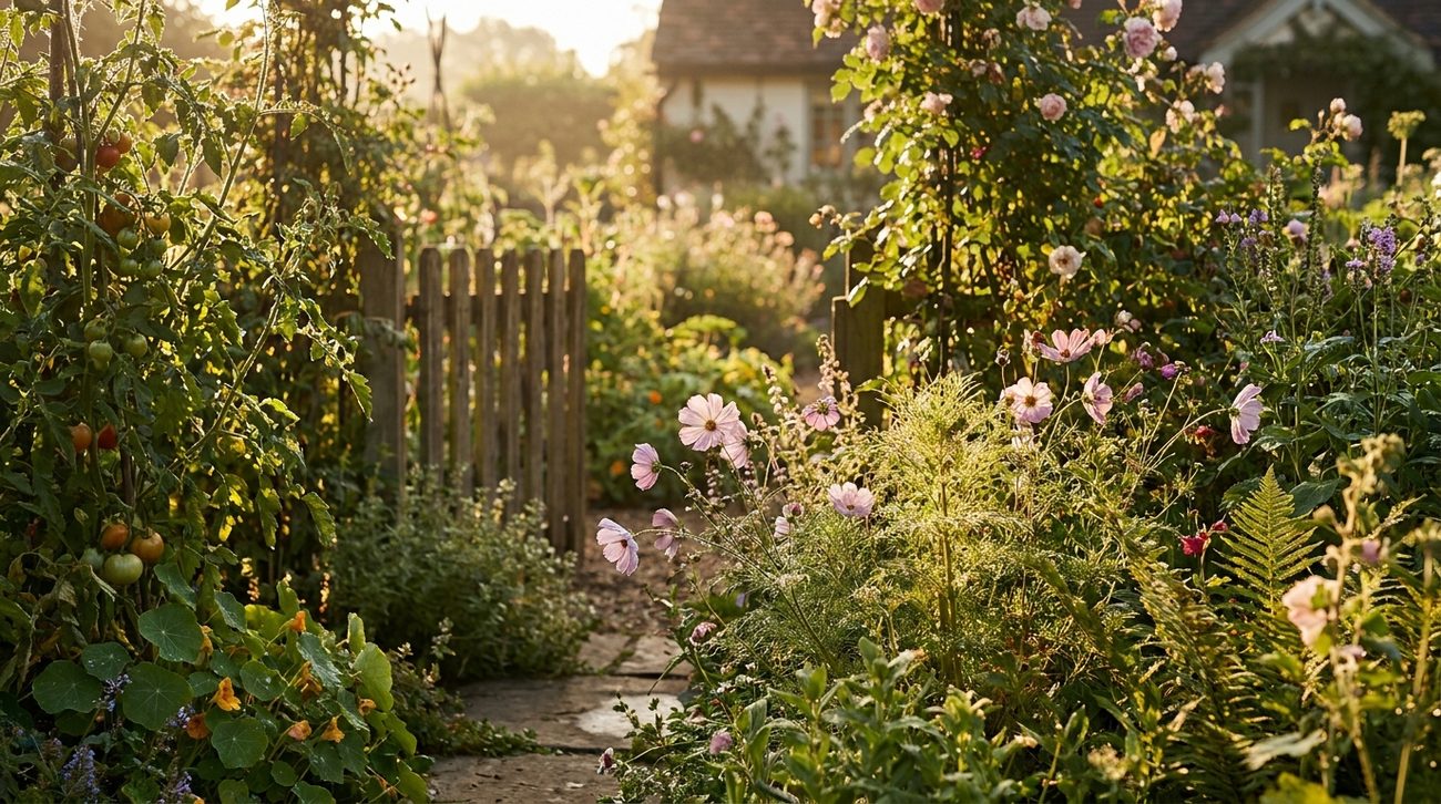 A lush garden in morning light - a metaphor for nourished skin