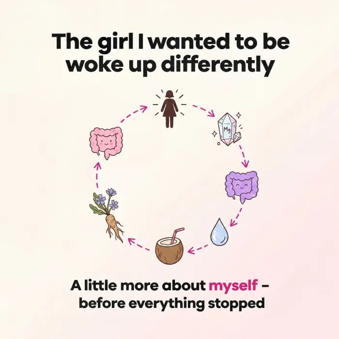 A gut health diagram under the line: the girl I wanted to be woke up differently.