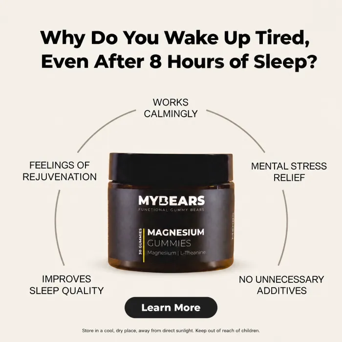 A radial diagram asking why you wake up tired even after eight hours of sleep.